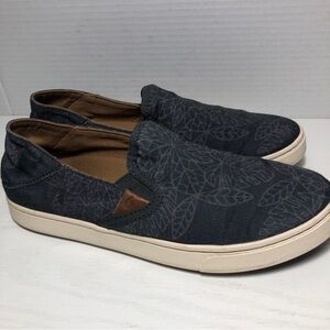 Olukai Pehuea Pow! Wow! Women W8 Slip On Shoes Slides Blue/Gray Leaf Design